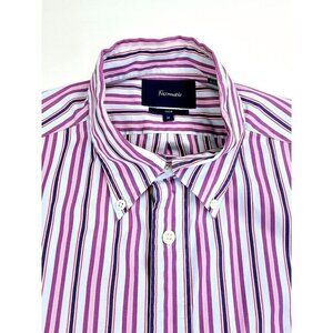 Faconnable Club Size Medium Men Stripe Logo Button Down Long Sleeve Cotton Shirt